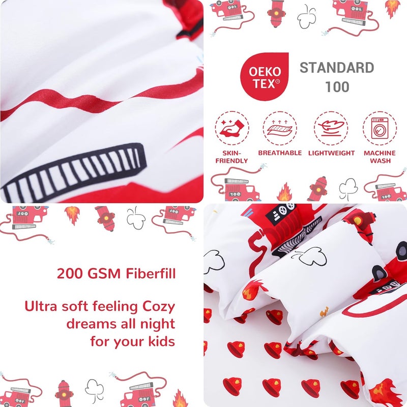 Viviland Fire Truck Toddler Comforter Sets, Cute Boys Girls Toddler Bedding Set, Soft Microfiber Fire Engine Toddler Bed Set - Image 4